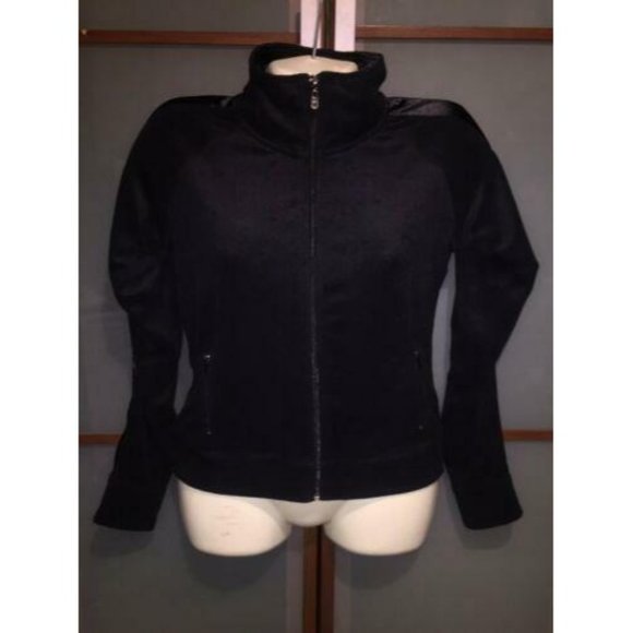 BCBG MaxAzria Vintage Y2K Velour & Satin Trim Black Zip Up Track Jacket Size S - Picture 1 of 8